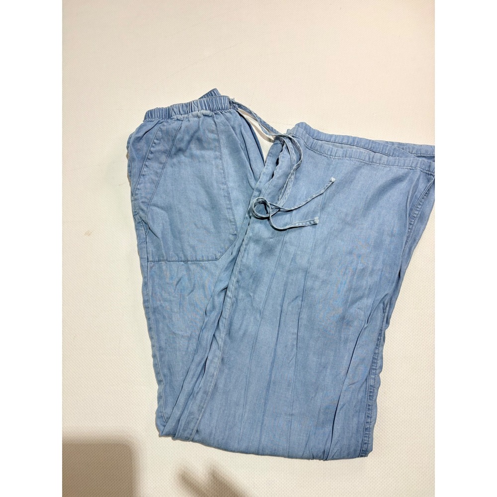 Blu Pepper Womens Light Wash Chambray Wide Leg Drawstring Pants Small